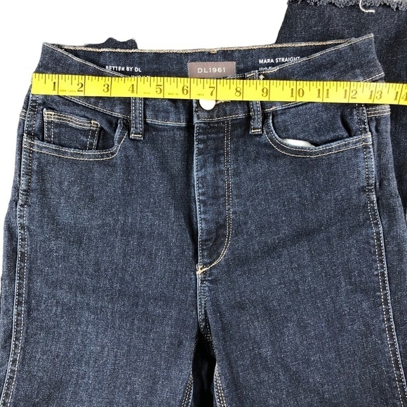 DL1961 Mara Straight High Rise Split Hem Dark Wash Ankle Jeans - Picture 9 of 11
